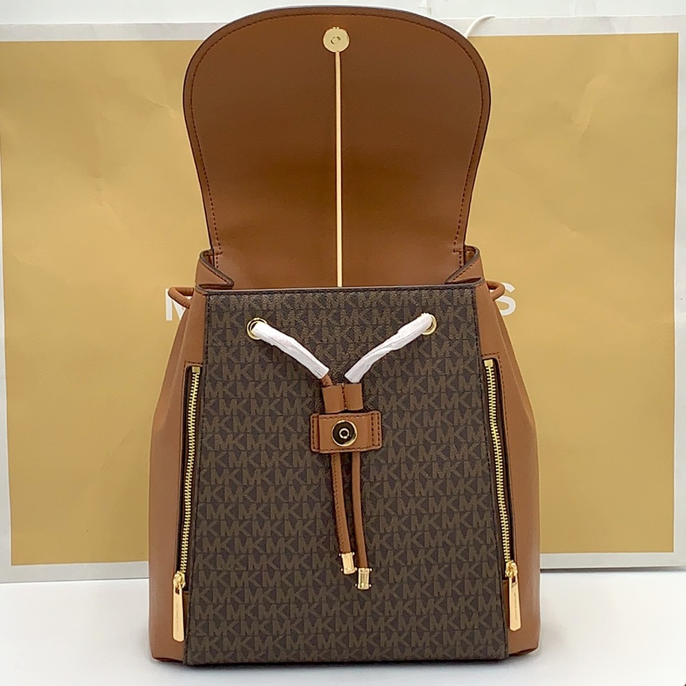 MICHAEL KORS PHOEBE MEDIUM DRAWSTRING BACKPACK BROWN SIGNATURE COLOR - Picture 3 of 16